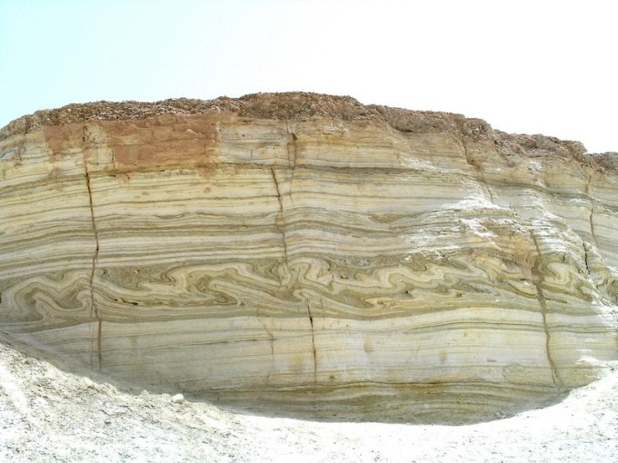 Dead Sea cliff side showing varved deposits